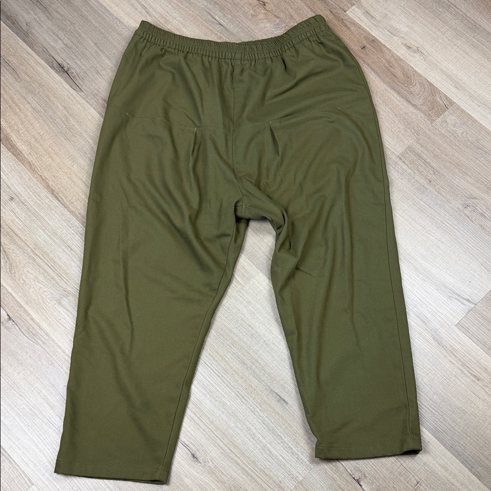 Zara Women's Olive Green Drop Crotch Harem Pants Cropped Pull‎ On Size Large